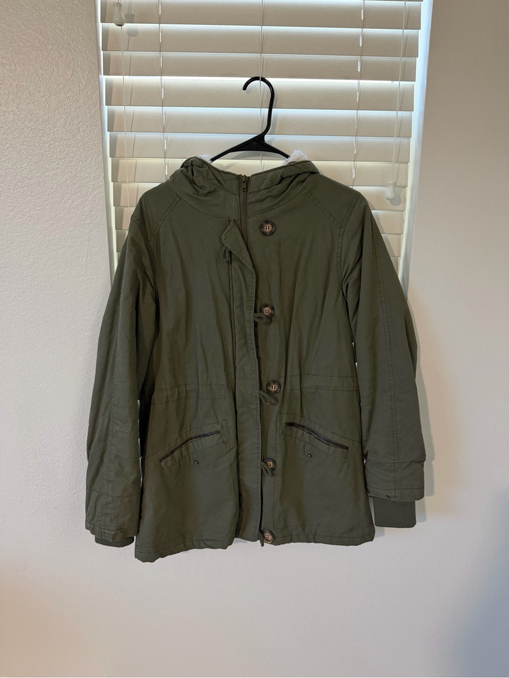 Forever 21 Olive Green Hooded Utility Jacket - Women